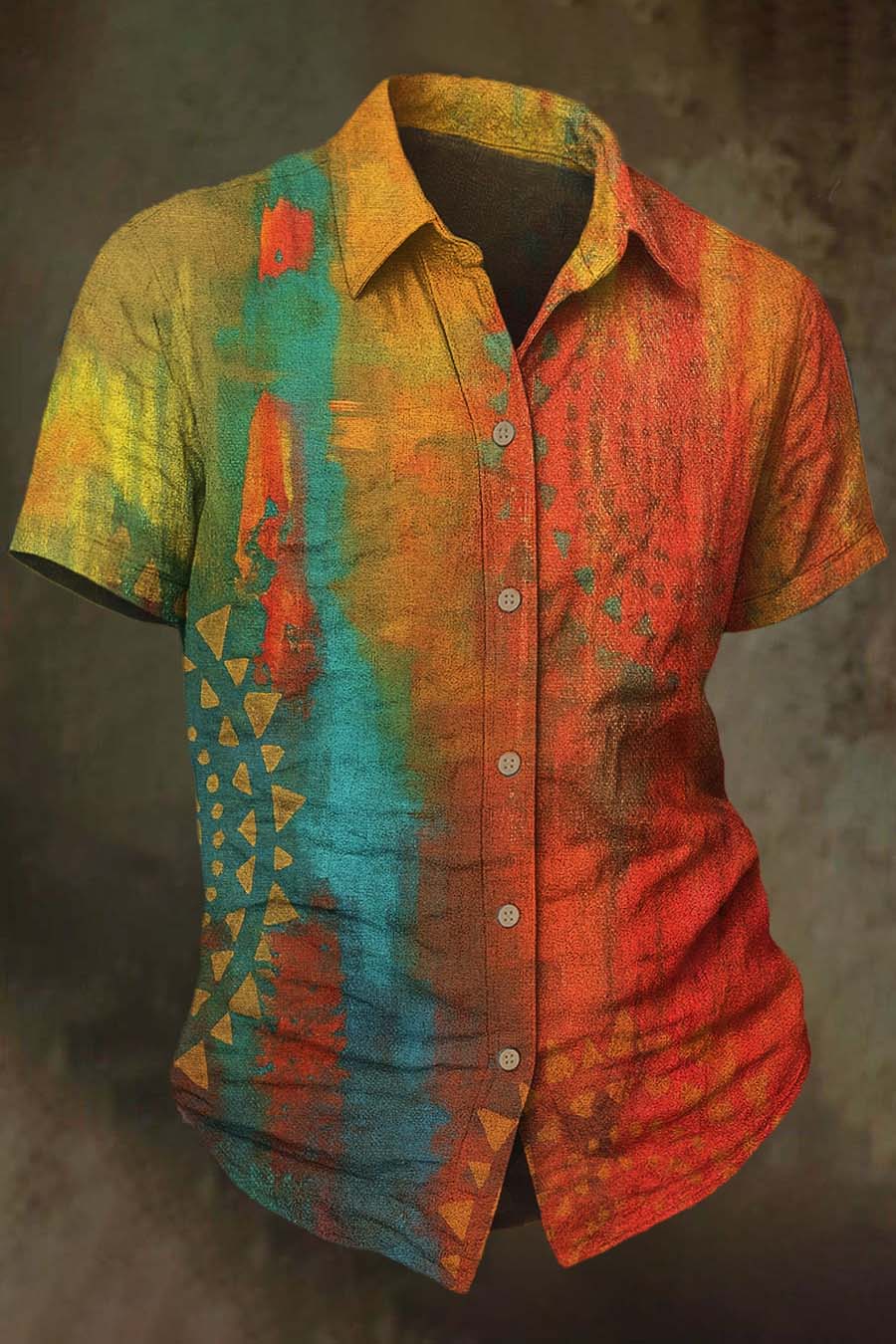 Retro Abstract Sun Art Print Casual 100% Cotton Shirt