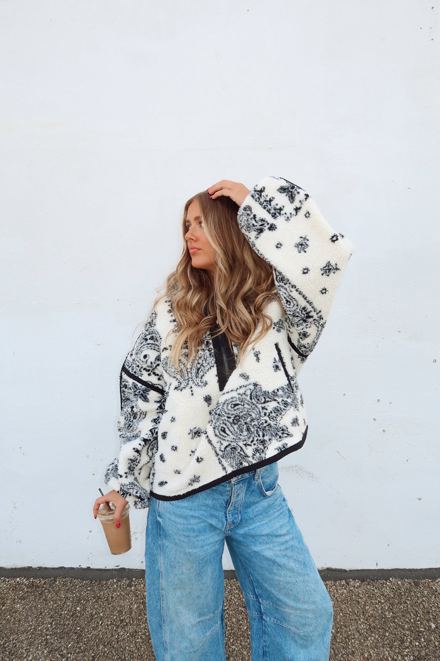 Black Paisley Sherpa Pullover