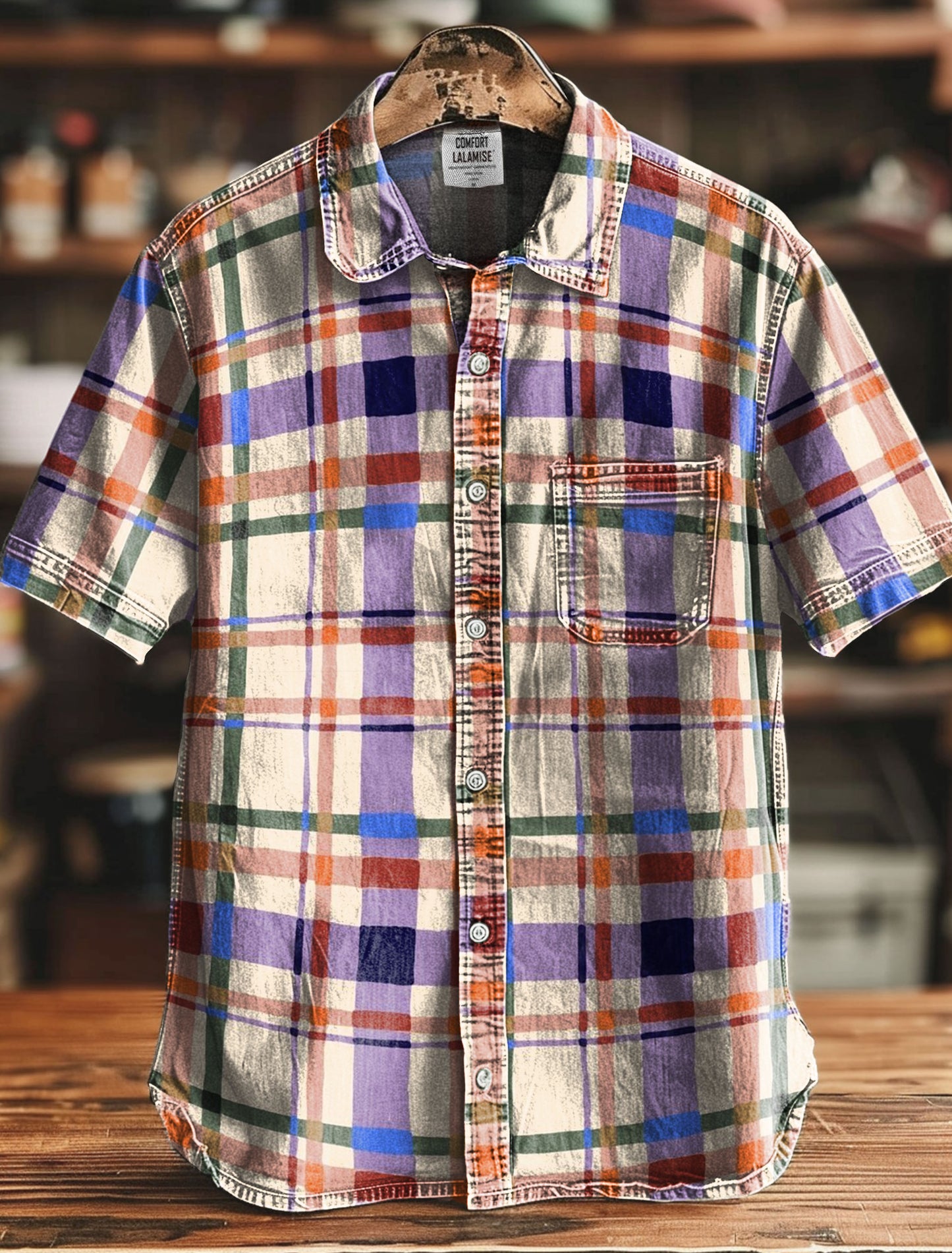 Painting Art Colorful Plaid Decorative Pattern Casual 100% Cotton Shirt
