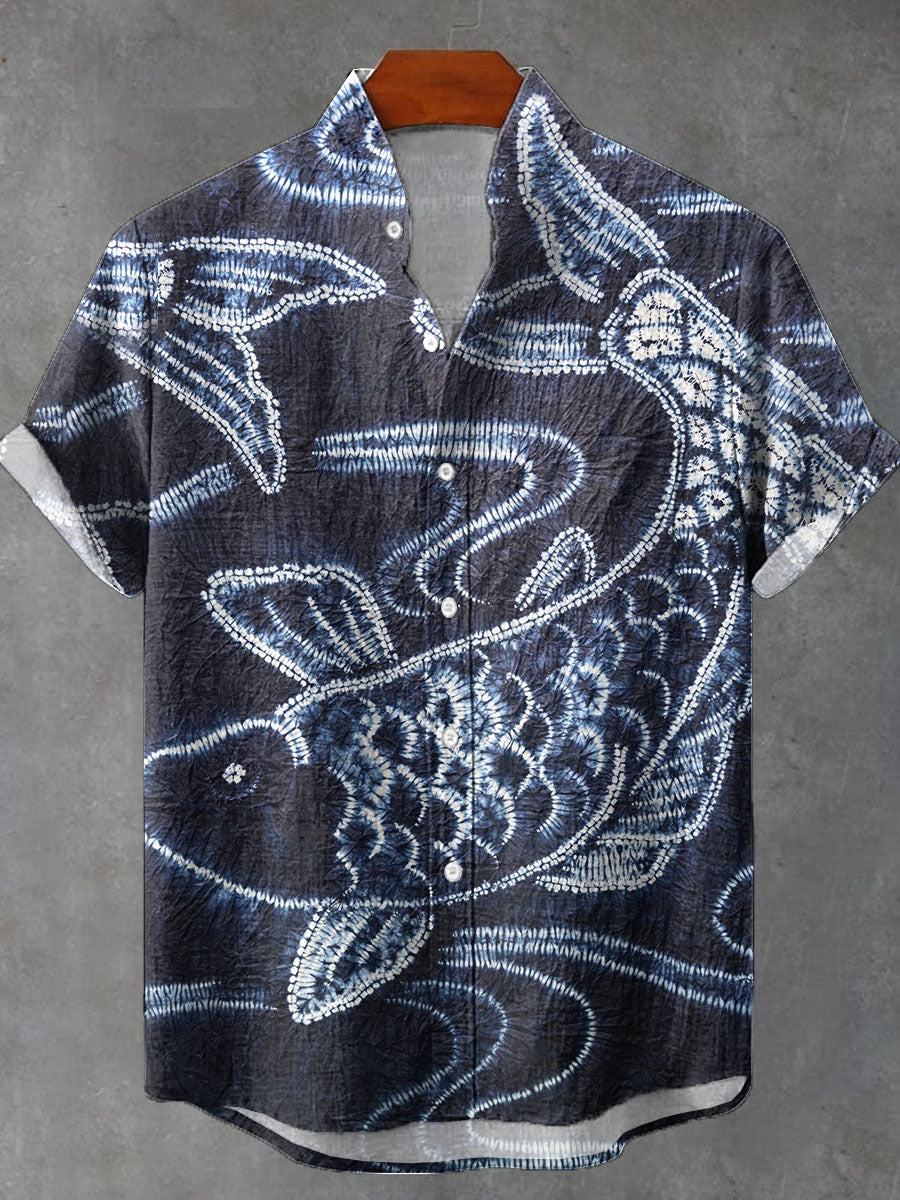 Japanese Art Print Koi Casual Cotton Shirt