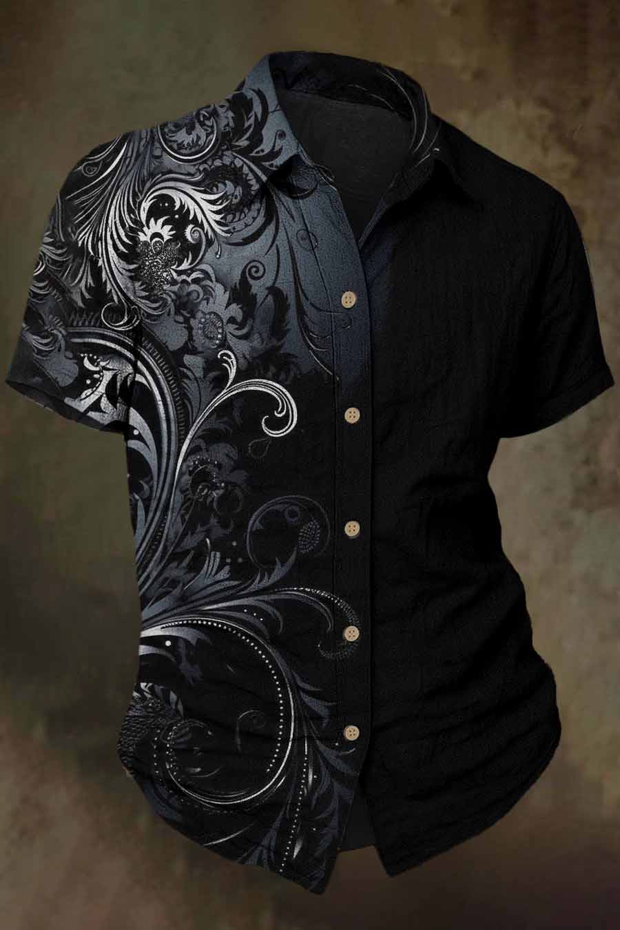 Retro Floral Art Print Casual 100% Cotton Shirt