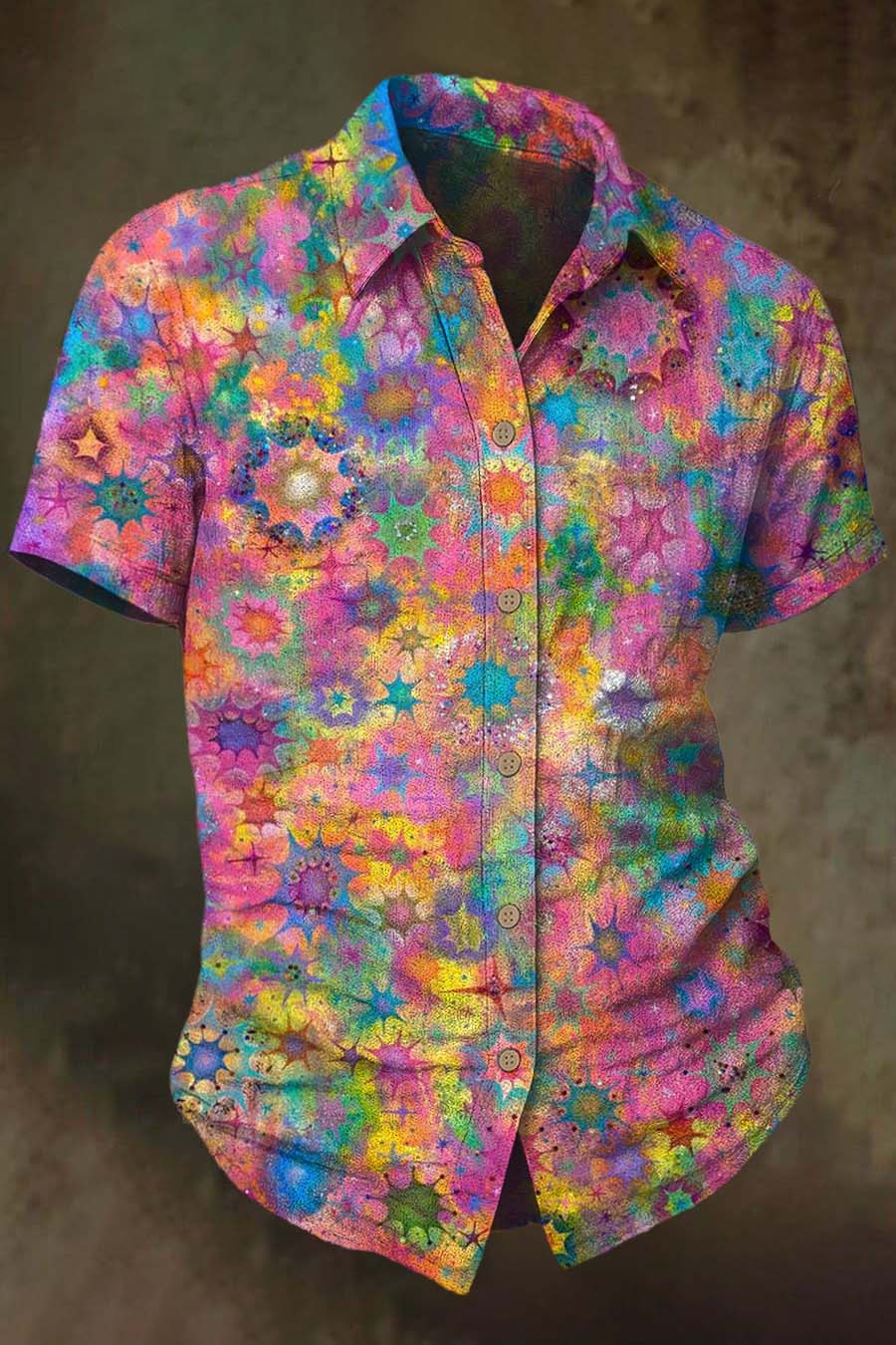 Colorful Flower Art Print Casual 100% Cotton Shirt