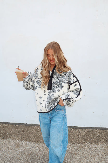 Black Paisley Sherpa Pullover