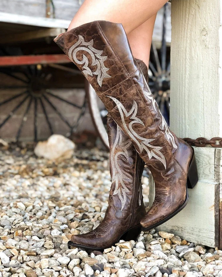 Embroidered High Boots Mid Heel Women's Boots Ethnic Style