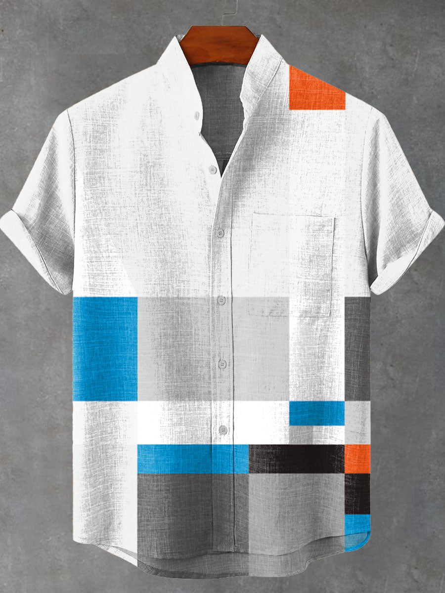 Geometric Color Block Decorative Pattern Casual 100% Cotton Shirt