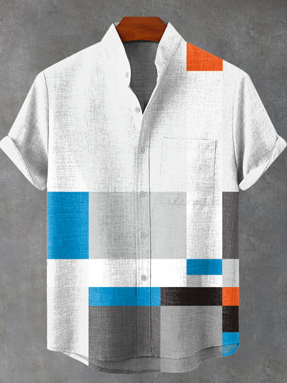 Geometric Color Block Decorative Pattern Casual 100% Cotton Shirt