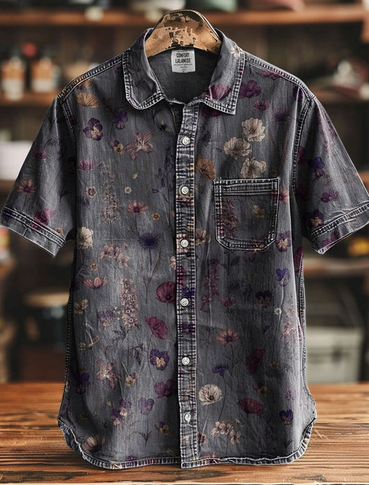 Art Dark Flowers Retro Print Casual 100% Cotton Shirt