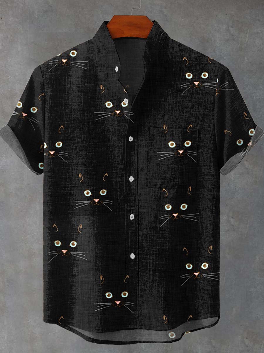 Black Cat Art Print Casual 100% Cotton Shirt