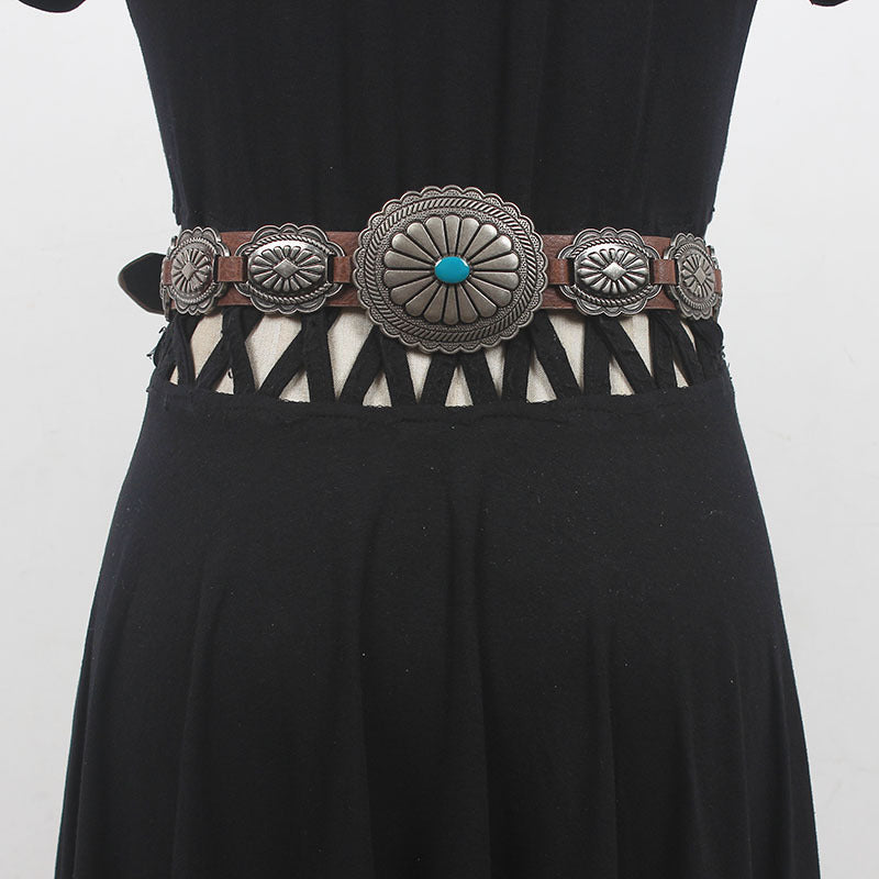 Retro Western Cowboy Turquoise Heavy Engraved Belt