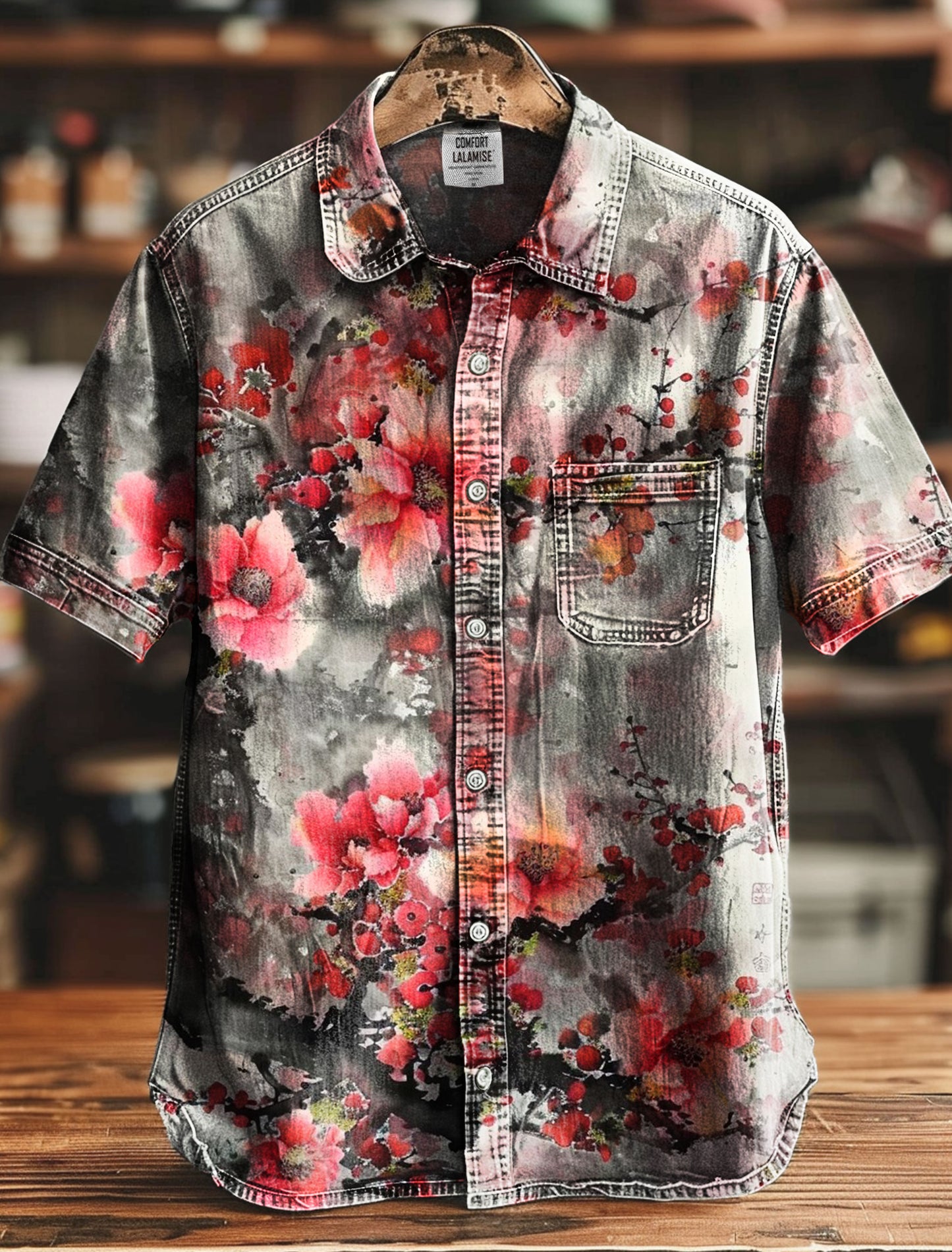 Pink Vintage Flowers Print Casual 100% Cotton Shirt
