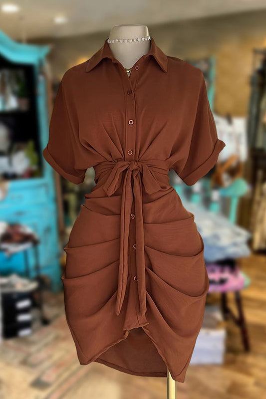 Casual Ruched Shirt Dress
