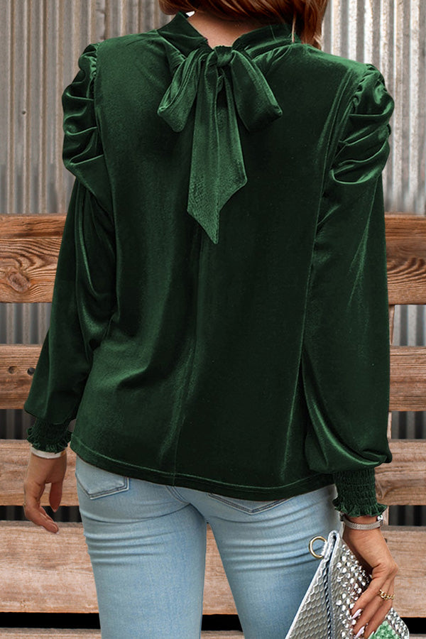 Elegant Puff Sleeve Drop Neck Velvet Top