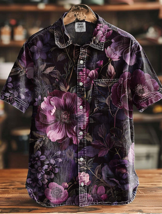Vintage Flowers Print Casual 100% Cotton Shirt