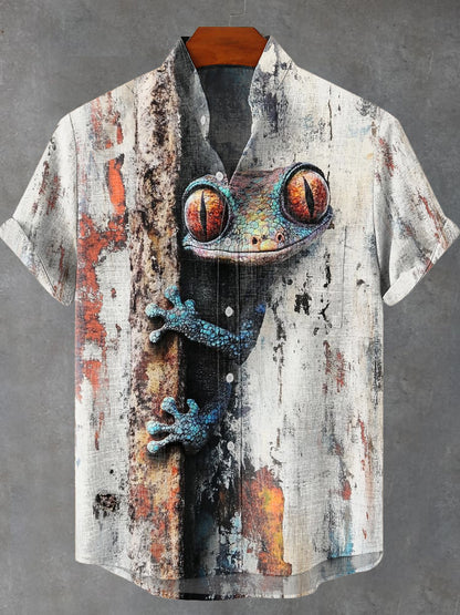 Vintage Old Lizard Art Print Casual 100% Cotton Shirt