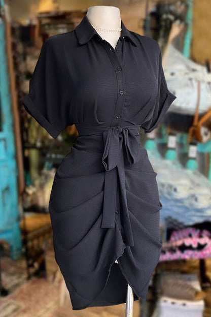 Casual Ruched Shirt Dress