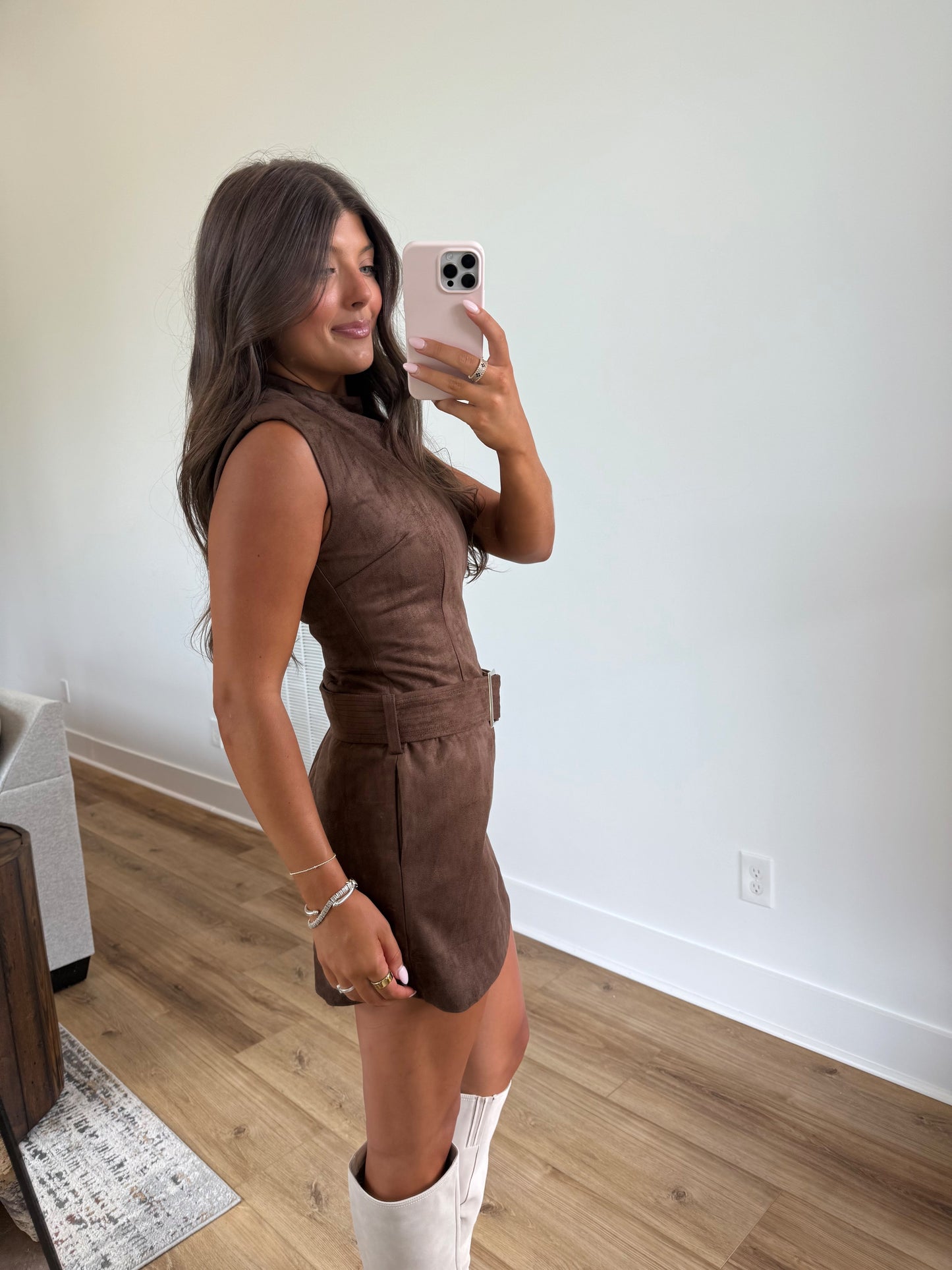 Mocha Astoria Belted Mini Dress