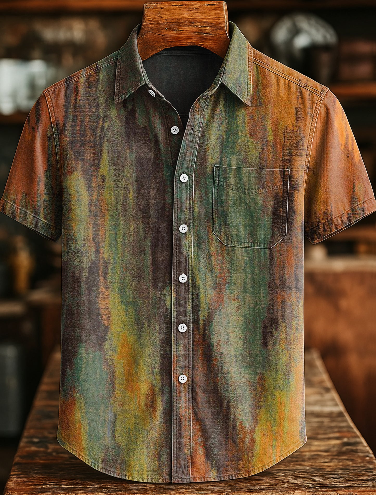 Mens Vintage Gradient Art Print Casual Cotton Shirt