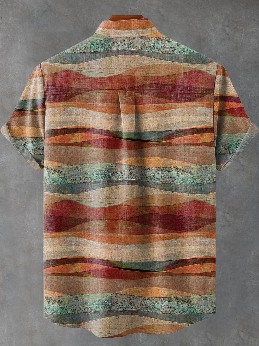 Retro Abstract Artistic Stripes Print Casual 100% Cotton Shirt