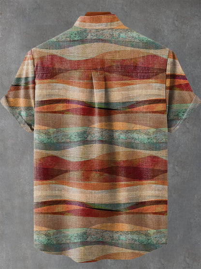 Retro Abstract Artistic Stripes Print Casual 100% Cotton Shirt