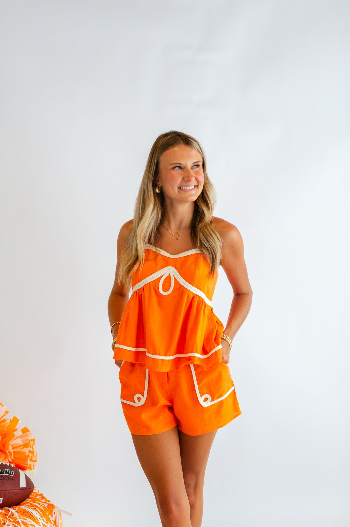 Orange & White Matching Short Set