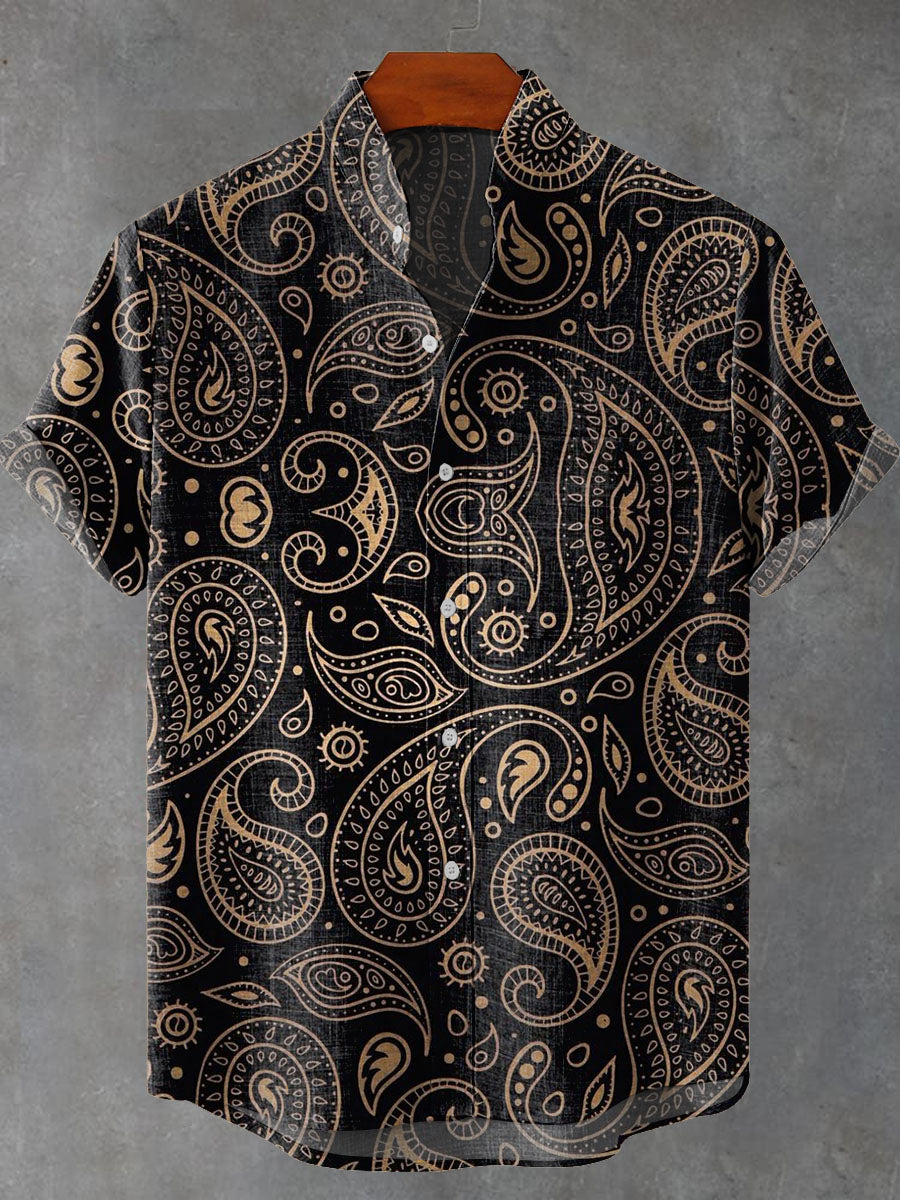 Paisley pattern black Vintage Print Casual 100% Cotton Shirt