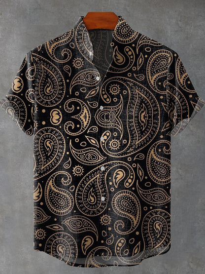 Paisley pattern black Vintage Print Casual 100% Cotton Shirt