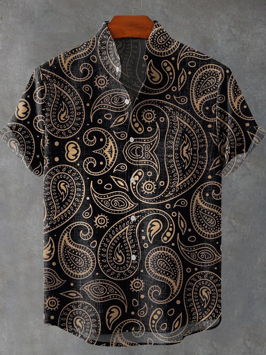 Paisley pattern black Vintage Print Casual 100% Cotton Shirt