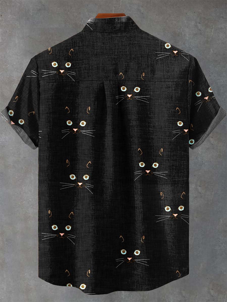 Black Cat Art Print Casual 100% Cotton Shirt