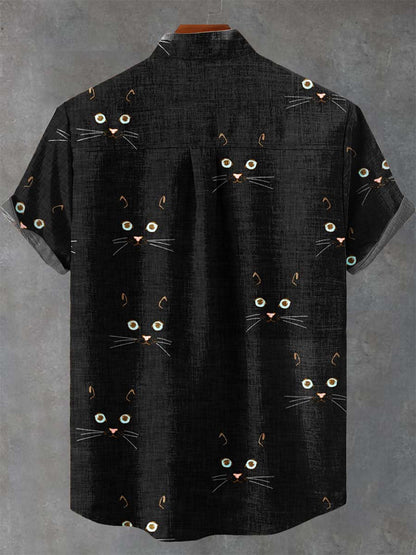 Black Cat Art Print Casual 100% Cotton Shirt