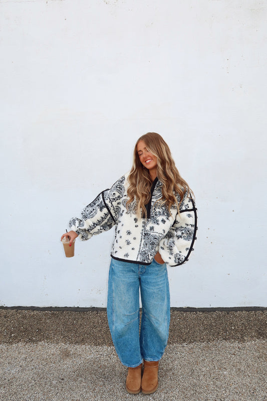 Black Paisley Sherpa Pullover