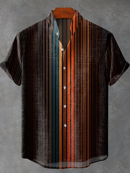 Retro Gradient Stripes Print Casual 100% Cotton Shirt