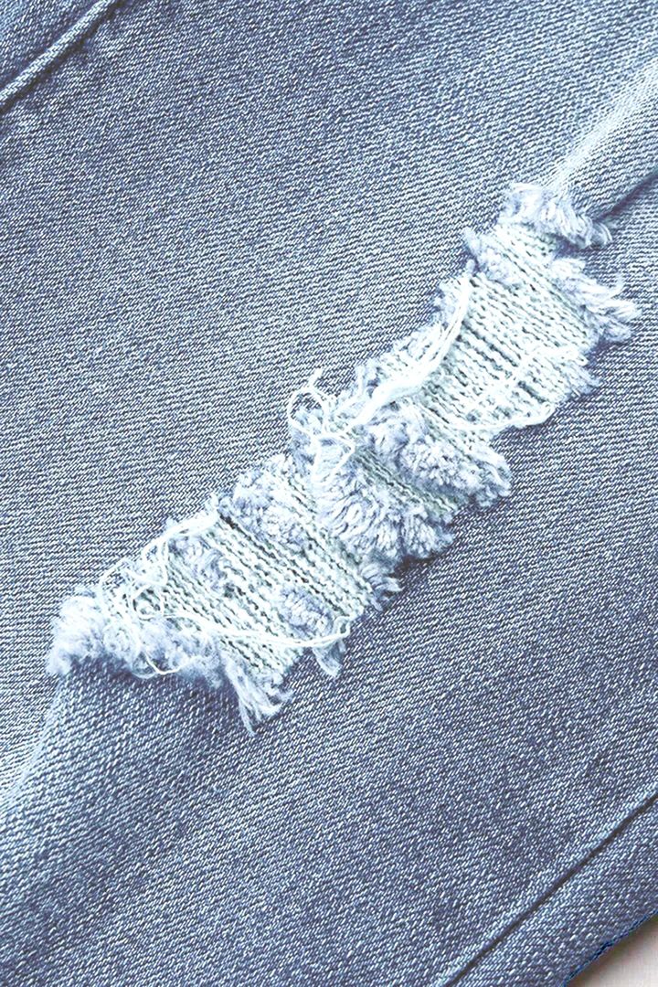 Stone Wash Ripped Knee Raw Hem Flare Jeans