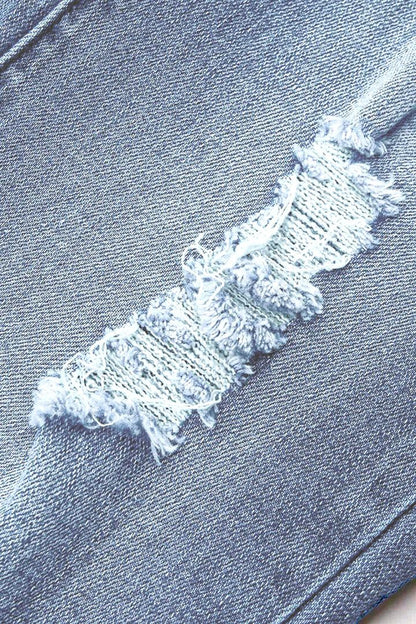 Stone Wash Ripped Knee Raw Hem Flare Jeans