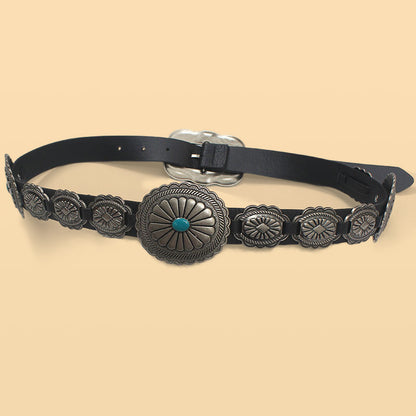 Retro Western Cowboy Turquoise Heavy Engraved Belt