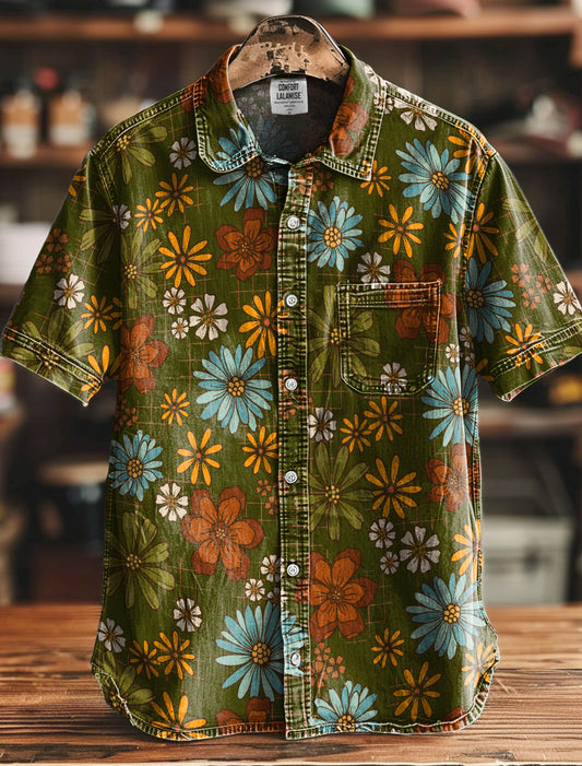 Vintage Floral Decorative Pattern Casual 100% Cotton Shirt