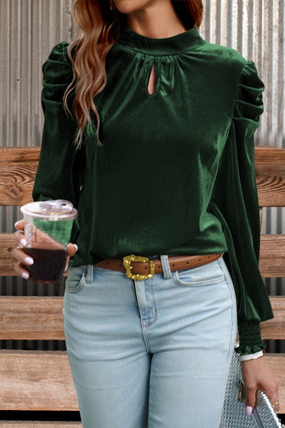 Elegant Puff Sleeve Drop Neck Velvet Top