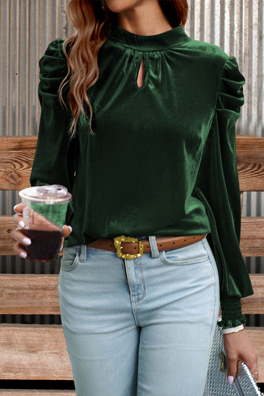 Elegant Puff Sleeve Drop Neck Velvet Top