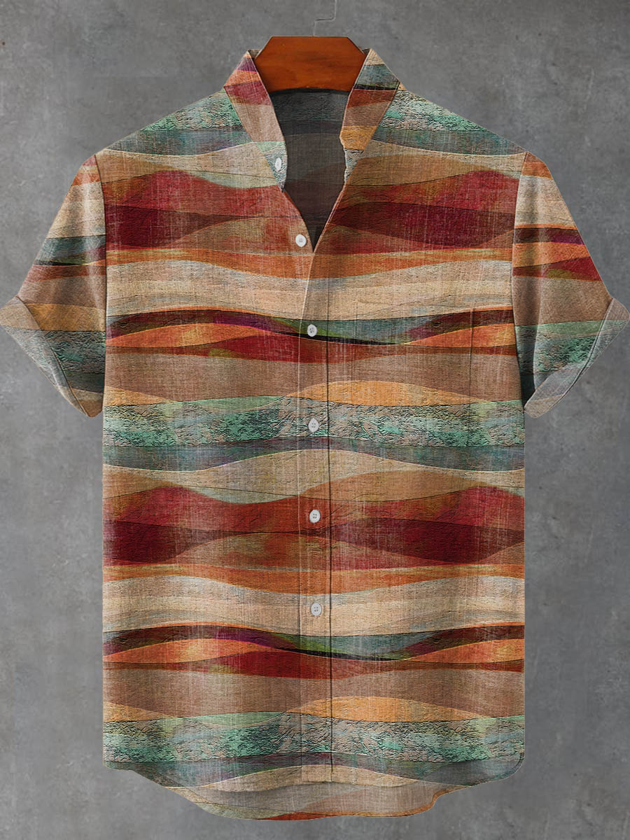 Retro Abstract Artistic Stripes Print Casual 100% Cotton Shirt