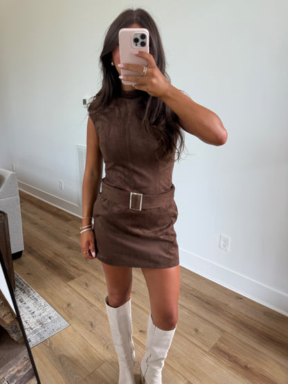 Mocha Astoria Belted Mini Dress
