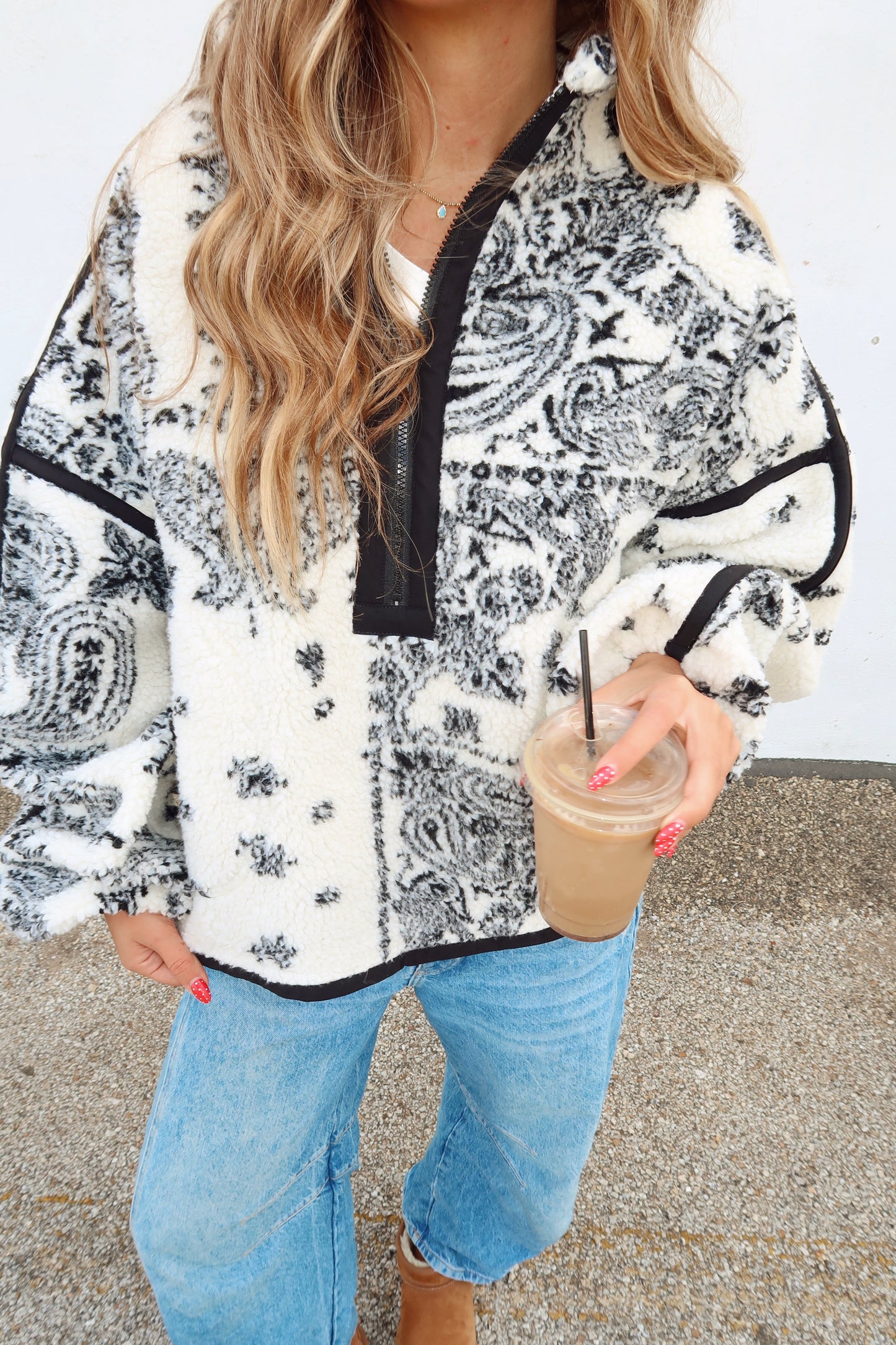 Black Paisley Sherpa Pullover