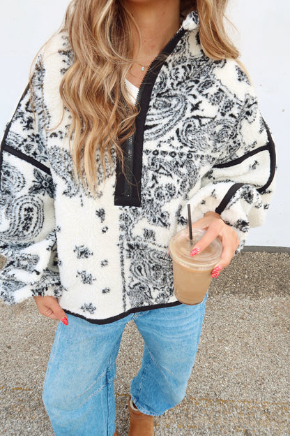 Black Paisley Sherpa Pullover