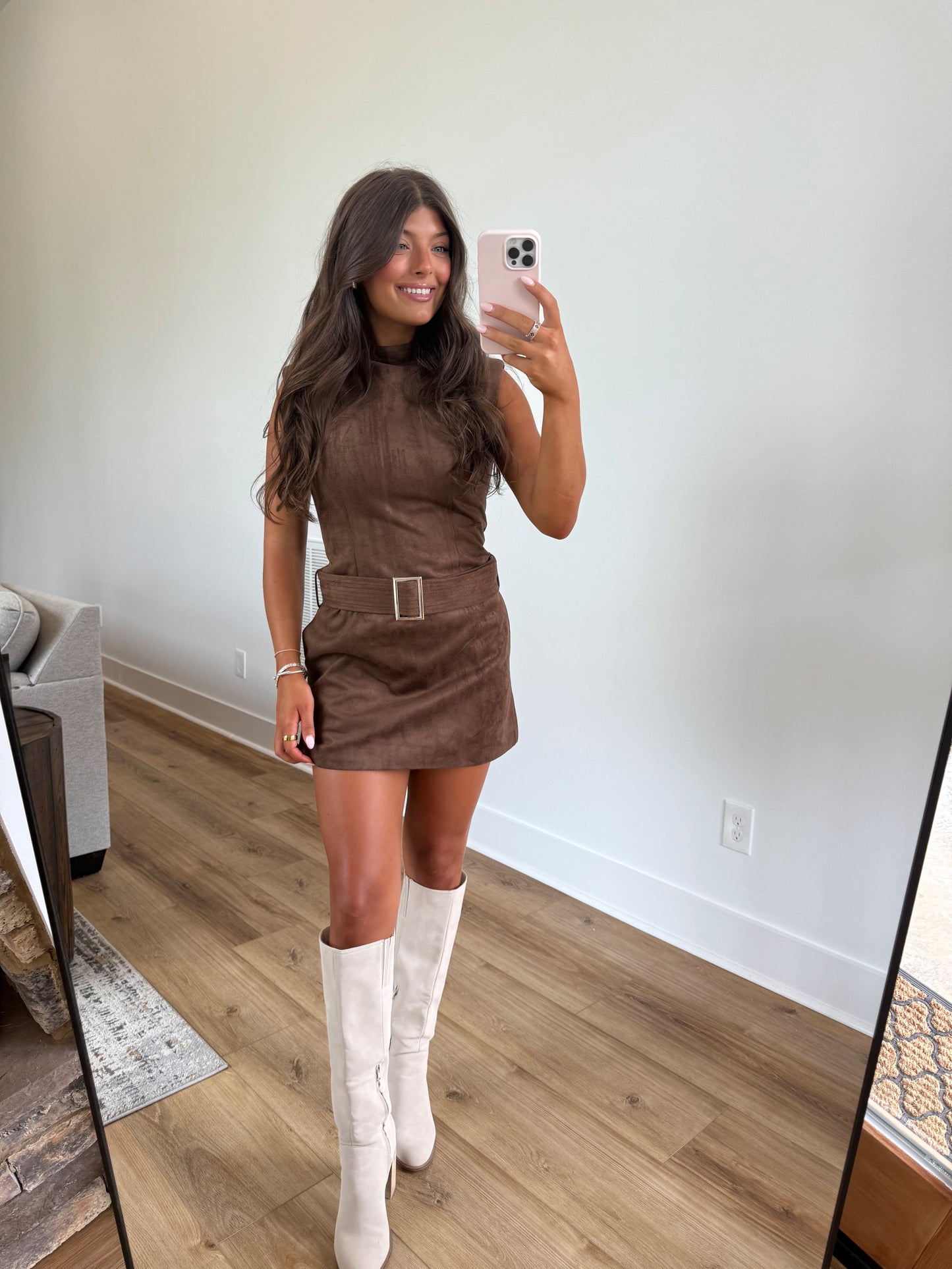 Mocha Astoria Belted Mini Dress