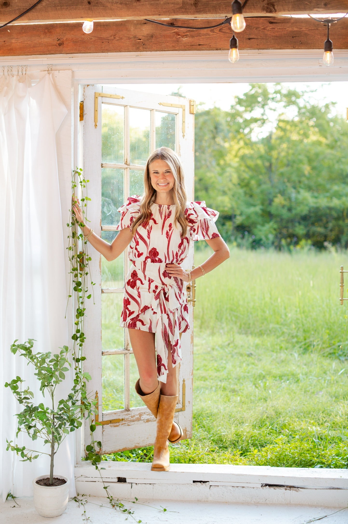 Burgundy Floral Mini Skirt Set