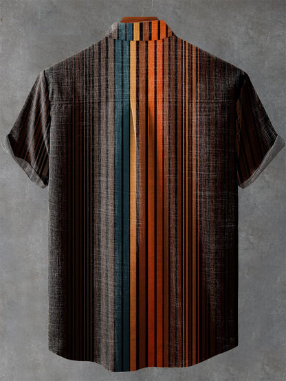 Retro Gradient Stripes Print Casual 100% Cotton Shirt