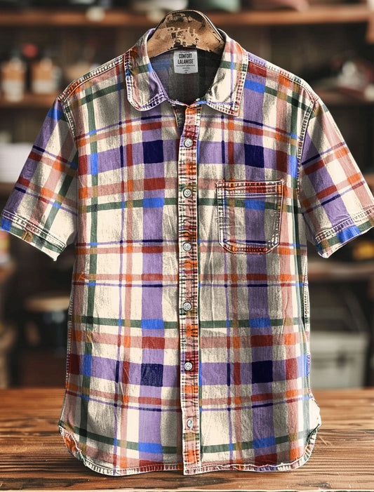 Painting Art Colorful Plaid Decorative Pattern Casual 100% Cotton Shirt