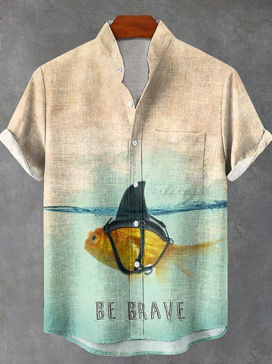 Be Brave Fish Art Print Casual 100% Cotton Shirt