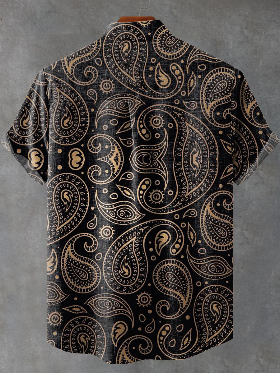 Paisley pattern black Vintage Print Casual 100% Cotton Shirt