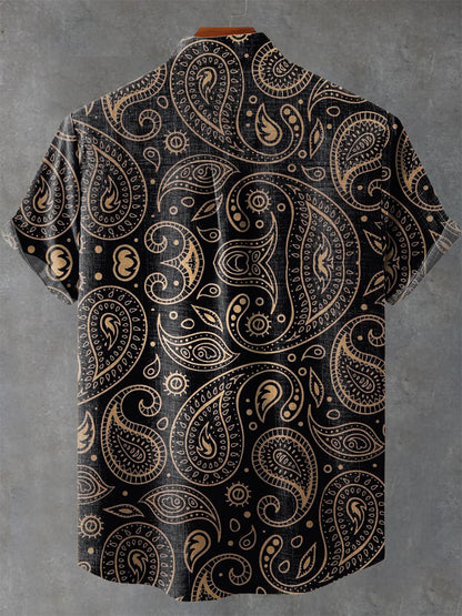 Paisley pattern black Vintage Print Casual 100% Cotton Shirt