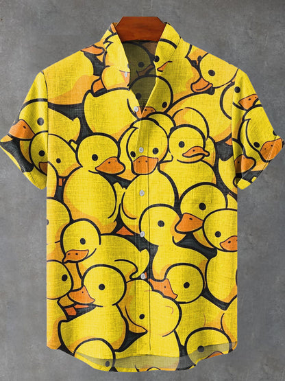 Little Yellow Duck Decorative Pattern Casual 100% Cotton Shirt