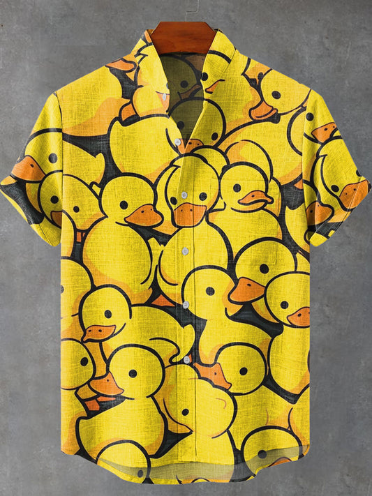 Little Yellow Duck Decorative Pattern Casual 100% Cotton Shirt